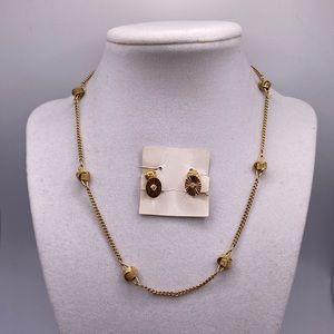 Set of Vintage Avon Gold Tone Nautical Ball Knot Station Necklace and Clip ons